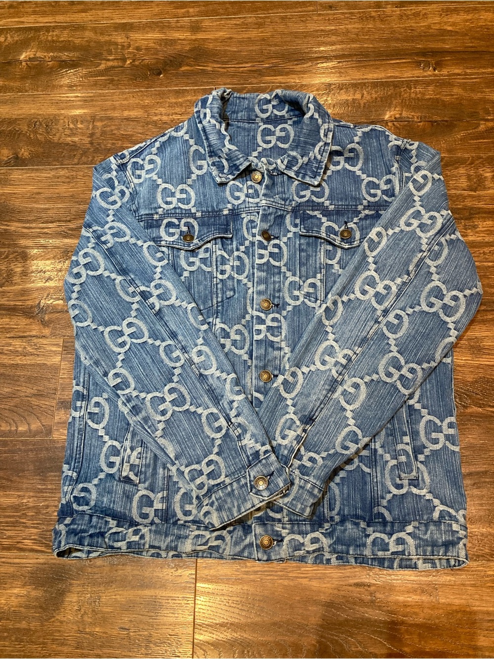 Gucci Light Blue GG Logo Denim Shirt Jacket